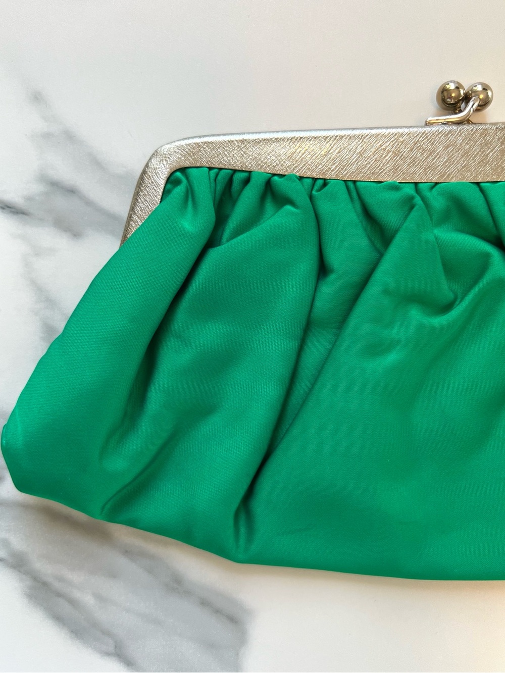 Vintage Emerald Green Textile Evening Clutch Bag 1960s - Picture 9 of 16